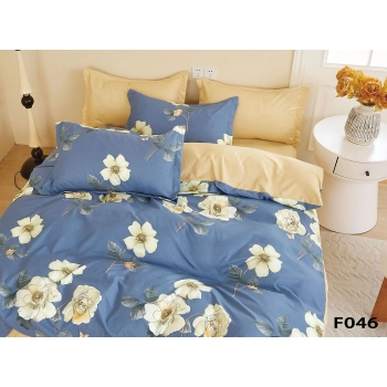 Pościel flanelowa 160x200 z prześcieradłem niebieska w żółte kwiaty FL613